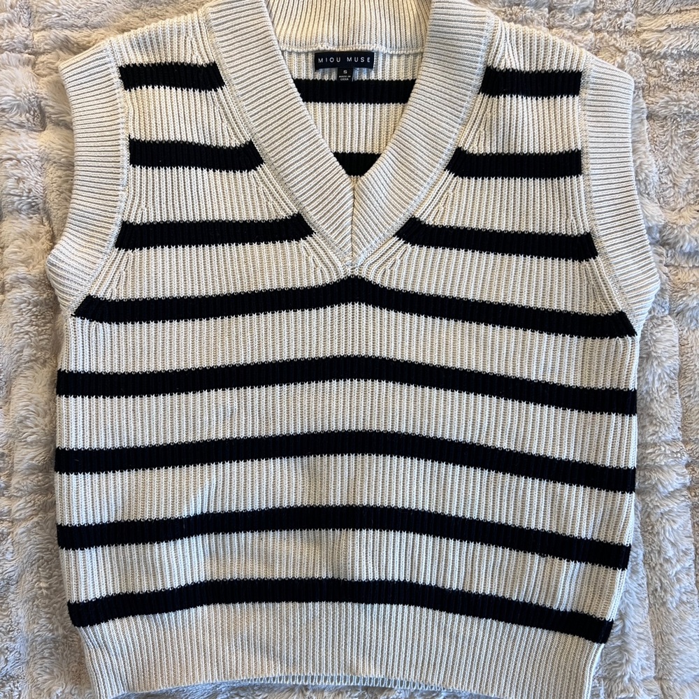 Black and White Striped Sweater Vest